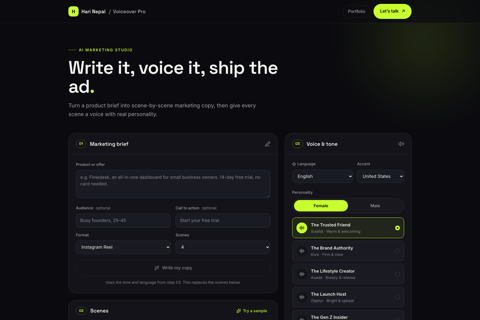Voiceover Pro, a tool built by Hari Nepal